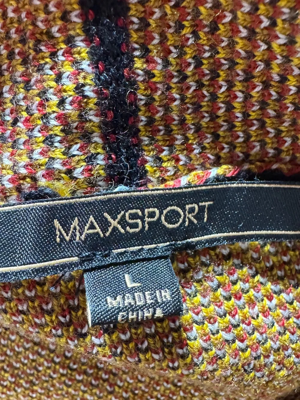 MAXSPORT Long Black & Gold Patterned Open Cardigan Sweater LARGE